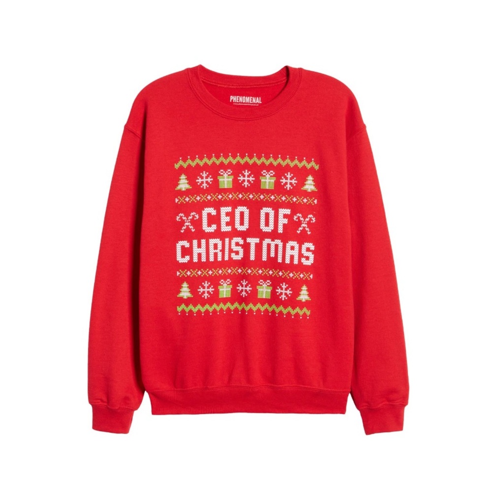 Phenomenal Graphic Christmas Sweatshirt Crew Neck Pullover Red Size M NEW